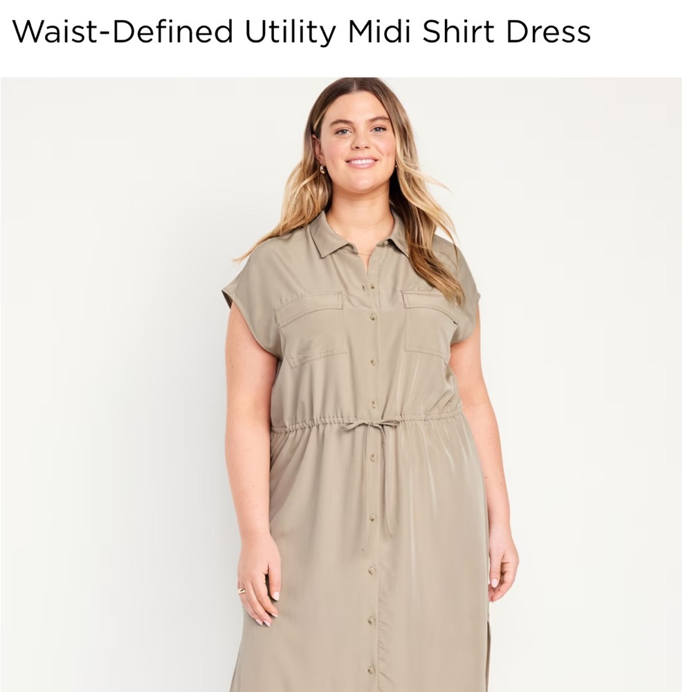 Waist-Defined Utility Midi Shirt Dress